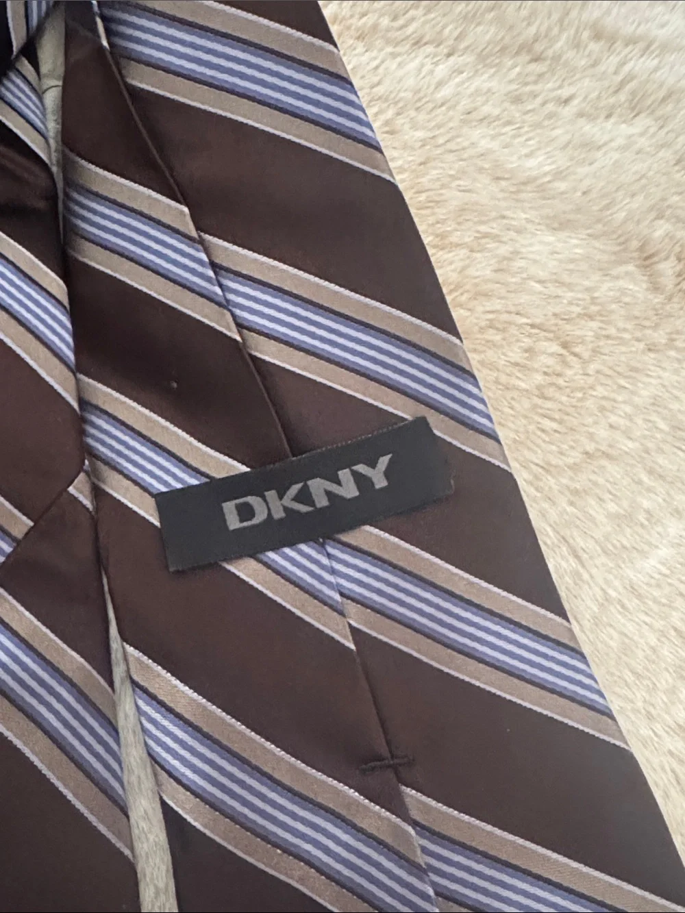 DKNY‎ Classic Brown Stripe Men’s Tie with Blue Accents